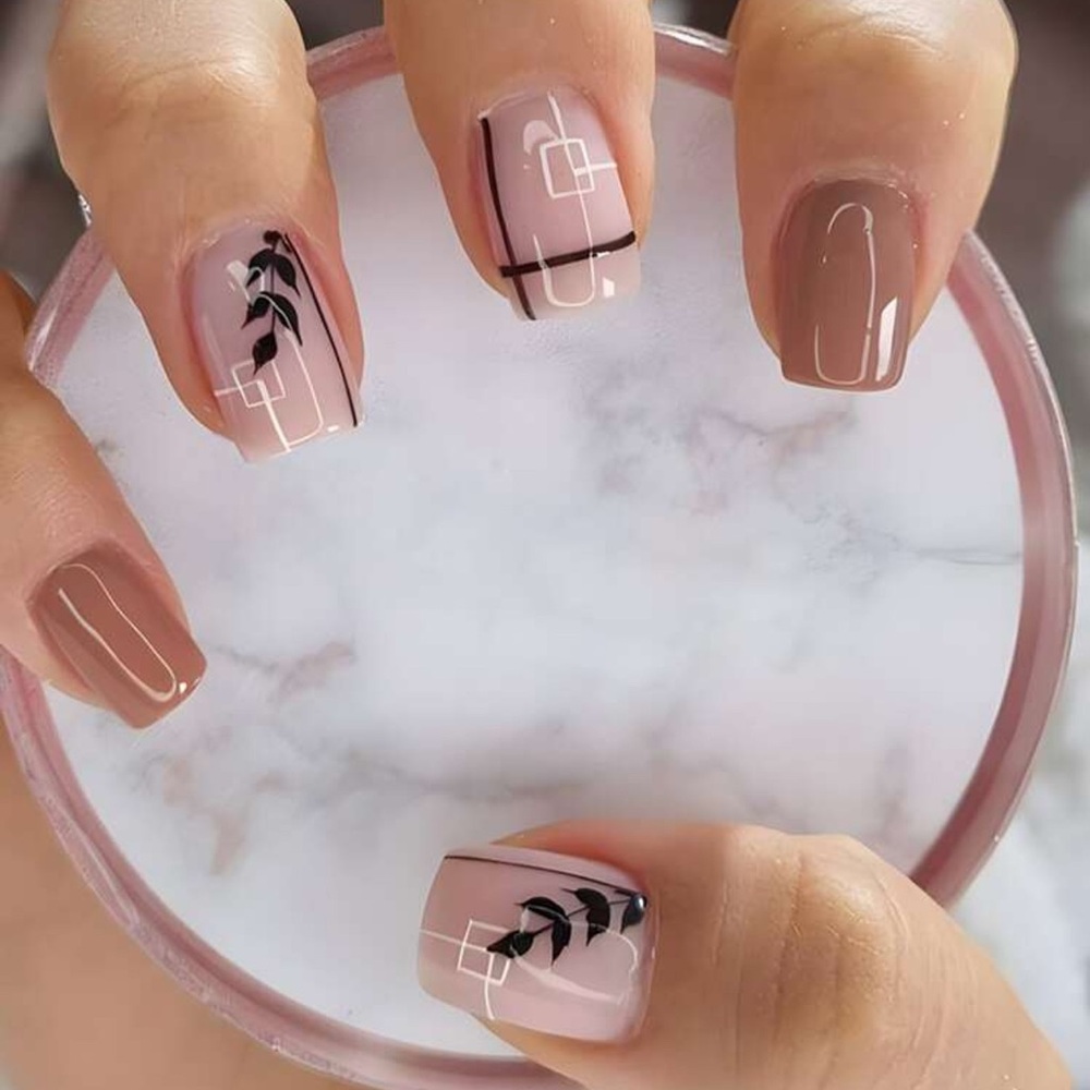 Chic Nude and Black Nail Art